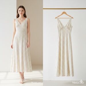 Persaya Cream Polka Dot Maxi Dress